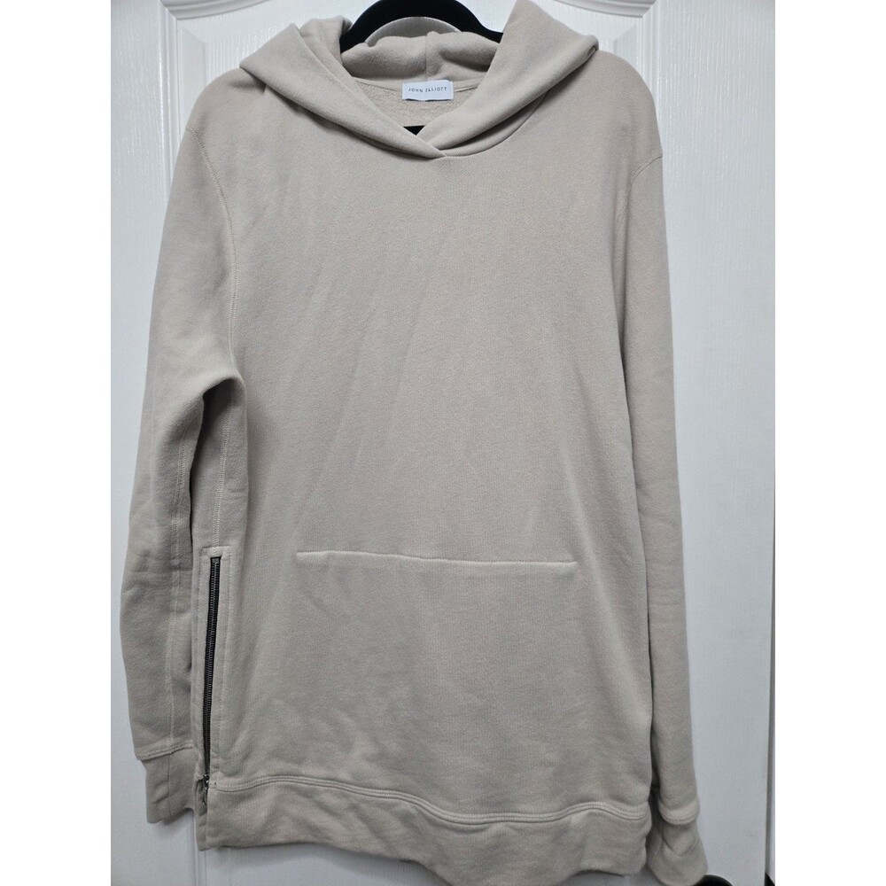 John Elliott Hoodie Sweatshirt Mens Size 3 / Side Zip Villain Pockets -- Beige